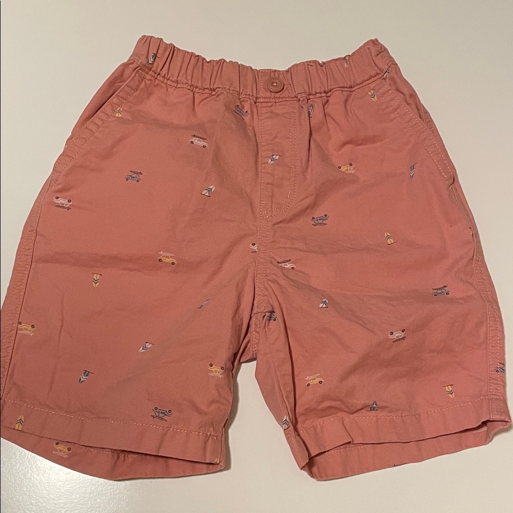 UNIQLO Boys Size 5-6 Cotton Pull On Shorts Peach Surf Board Print Elastic Waist